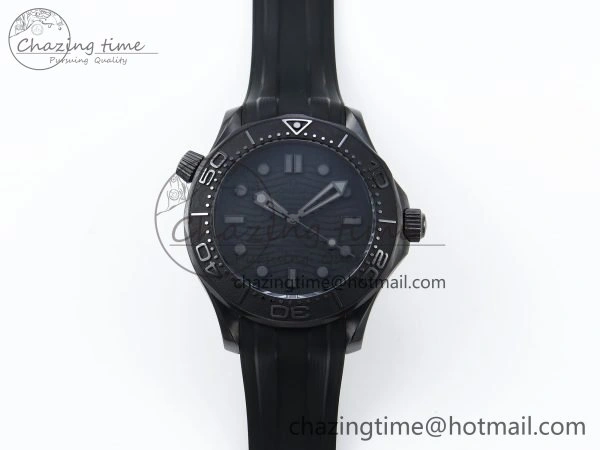 Seamaster 300m 43.5mm Black Ceramic S+F 1:1 Best Edition Black Dial on Black Rubber Strap A8806