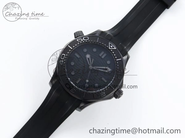 Seamaster 300m 43.5mm Black Ceramic S+F 1:1 Best Edition Black Dial on Black Rubber Strap A8806