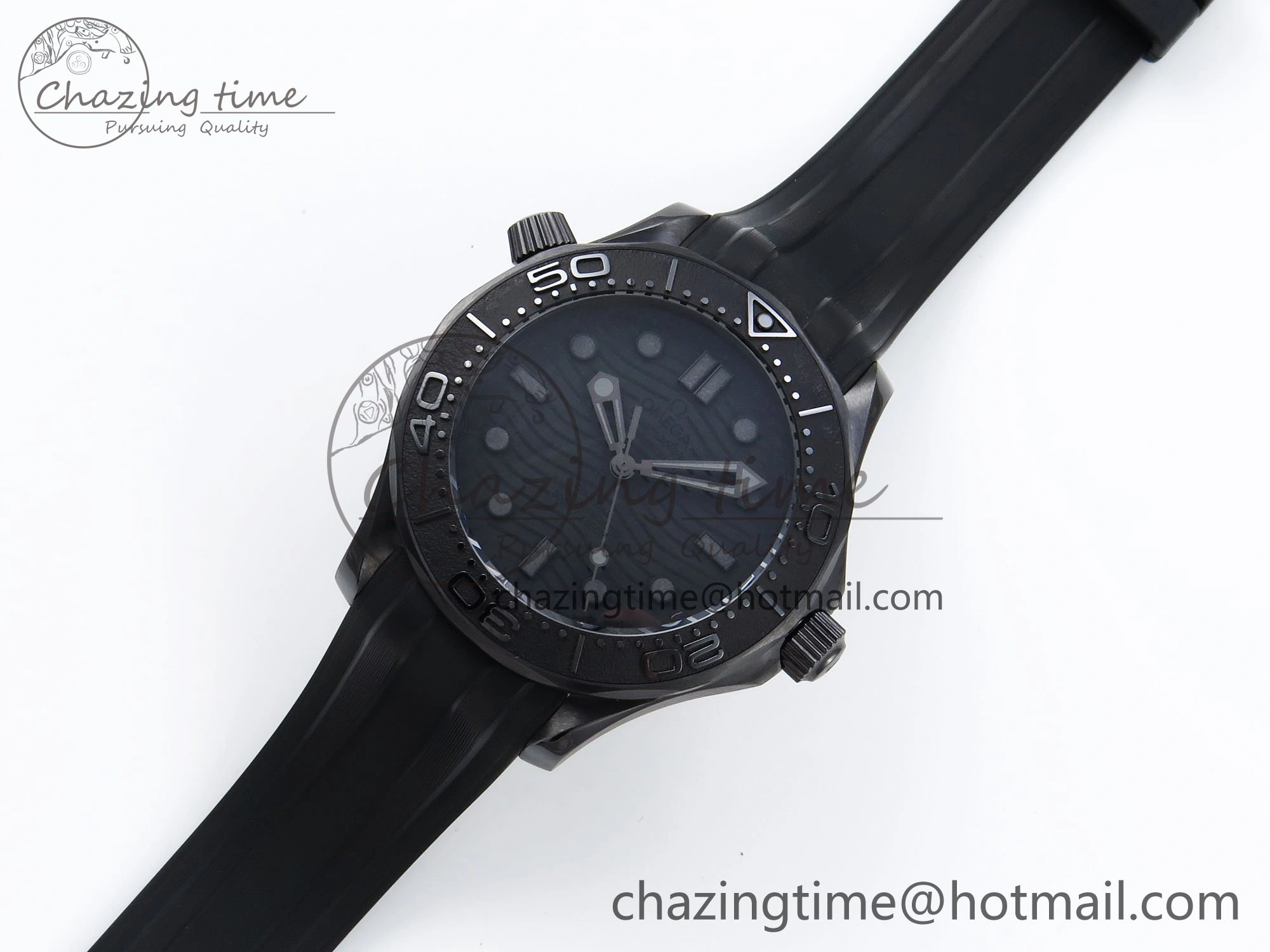 Seamaster 300m 43.5mm Black Ceramic S+F 1:1 Best Edition Black Dial on Black Rubber Strap A8806