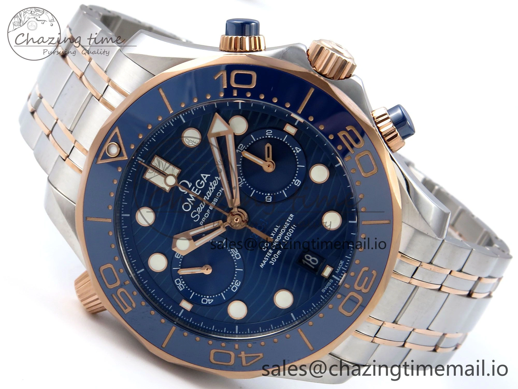 Seamaster 300m Chrono SS RG OMF 1:1 Best Edition Blue Dial on SS RG Bracelet A9900