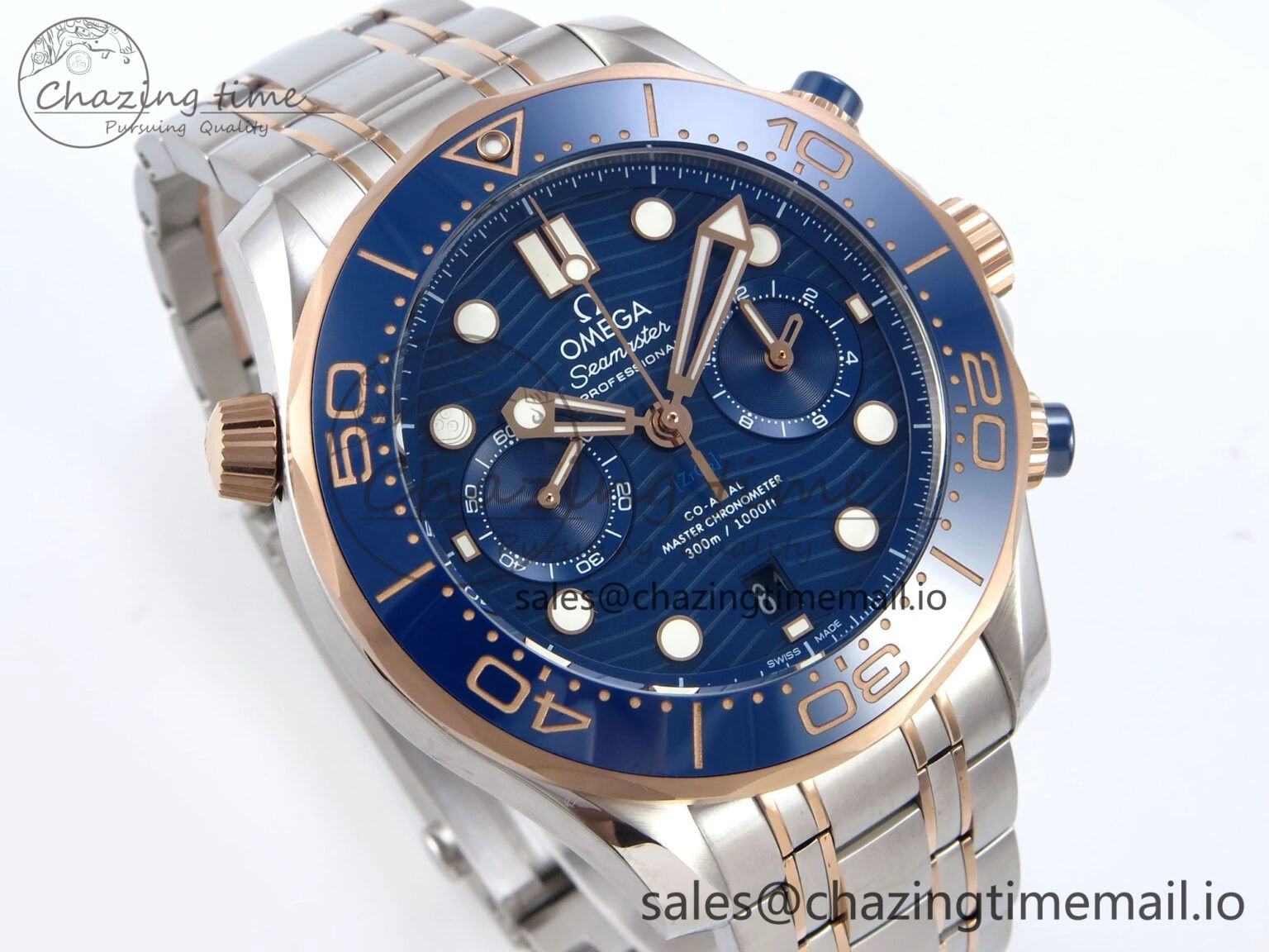 Seamaster 300m Chrono SS RG OMF 1:1 Best Edition Blue Dial on SS RG Bracelet A9900