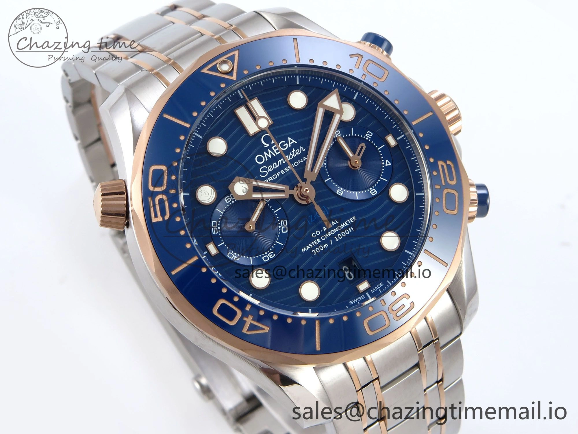 Seamaster 300m Chrono SS RG OMF 1:1 Best Edition Blue Dial on SS RG Bracelet A9900