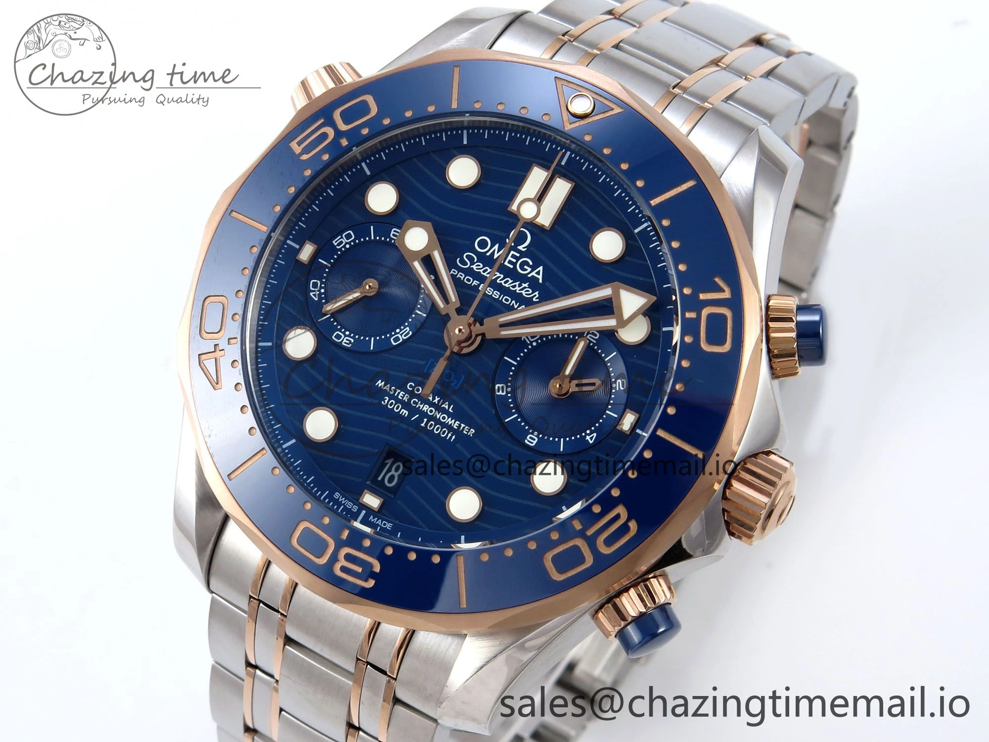 Seamaster 300m Chrono SS RG OMF 1:1 Best Edition Blue Dial on SS RG Bracelet A9900