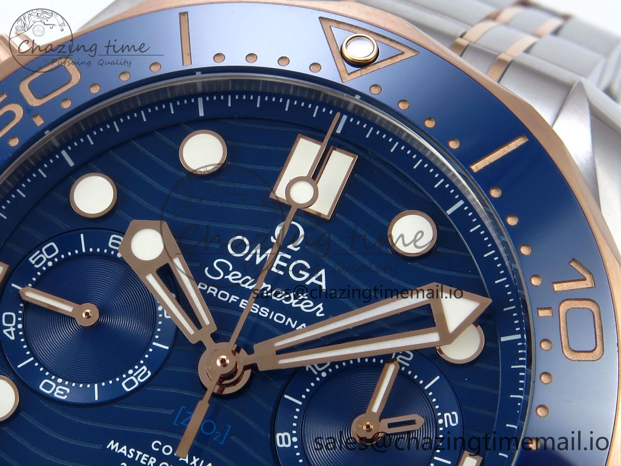 Seamaster 300m Chrono SS RG OMF 1:1 Best Edition Blue Dial on SS RG Bracelet A9900