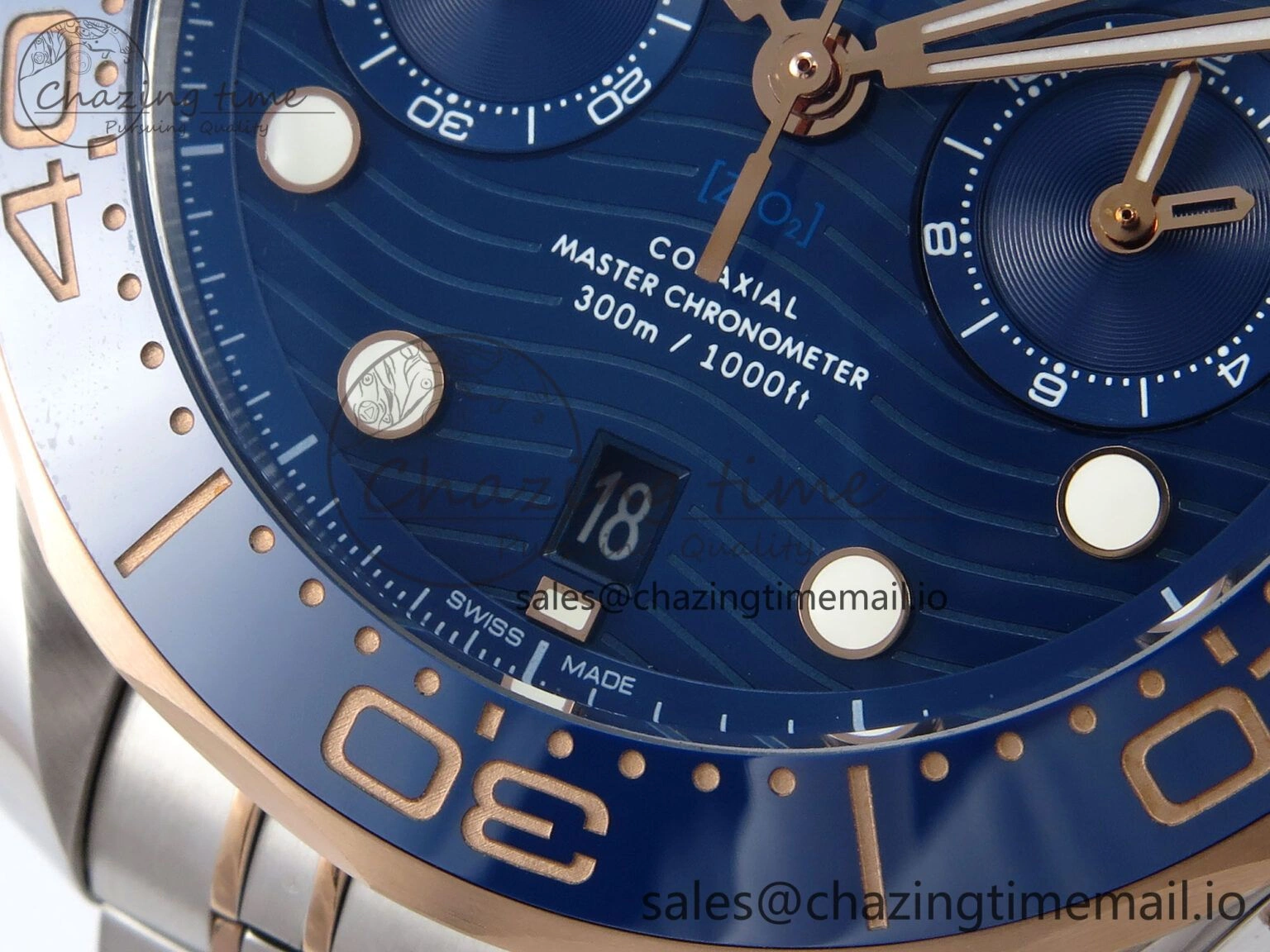 Seamaster 300m Chrono SS RG OMF 1:1 Best Edition Blue Dial on SS RG Bracelet A9900