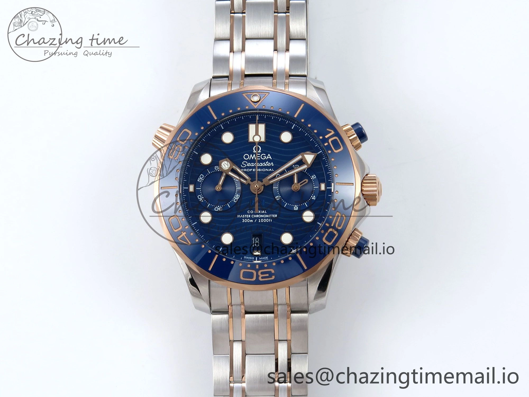 Seamaster 300m Chrono SS RG OMF 1:1 Best Edition Blue Dial on SS RG Bracelet A9900