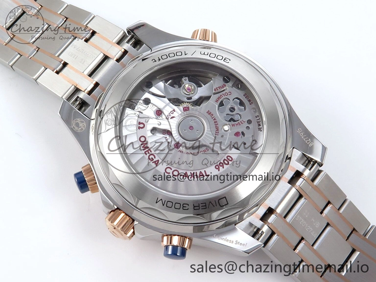 Seamaster 300m Chrono SS RG OMF 1:1 Best Edition Blue Dial on SS RG Bracelet A9900