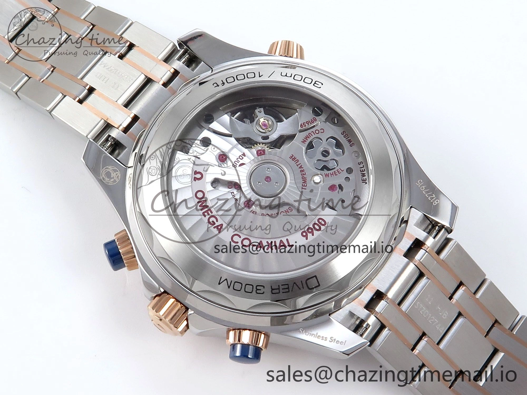 Seamaster 300m Chrono SS RG OMF 1:1 Best Edition Blue Dial on SS RG Bracelet A9900