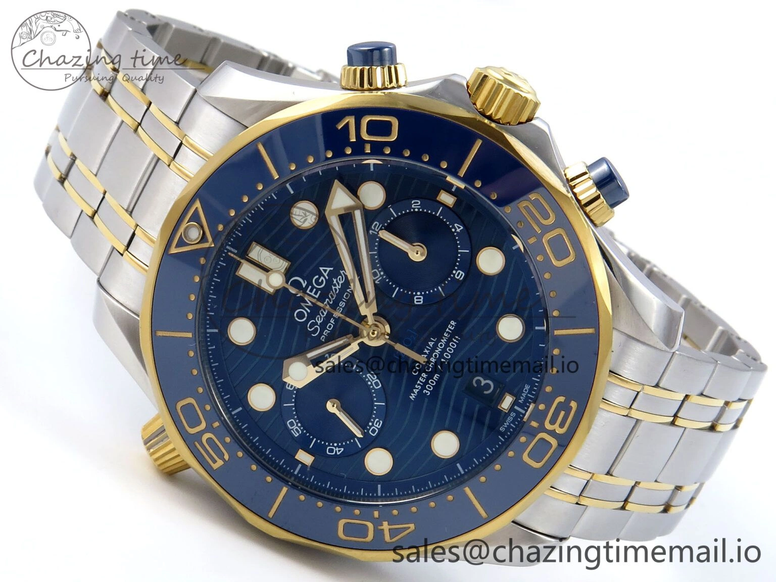 Seamaster 300m Chrono SS YG OMF 1:1 Best Edition Blue Dial on SS YG Bracelet A9900
