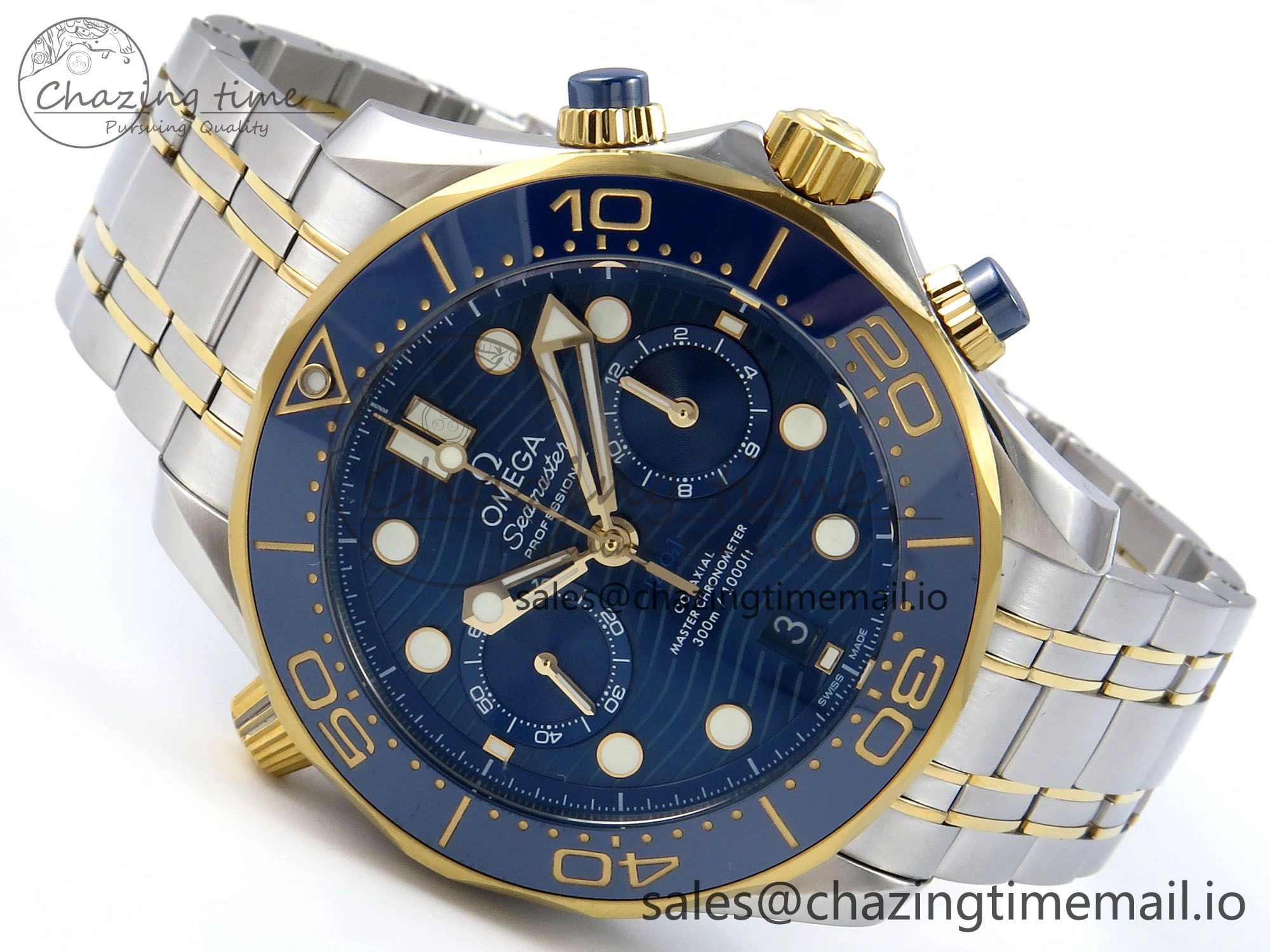 Seamaster 300m Chrono SS YG OMF 1:1 Best Edition Blue Dial on SS YG Bracelet A9900