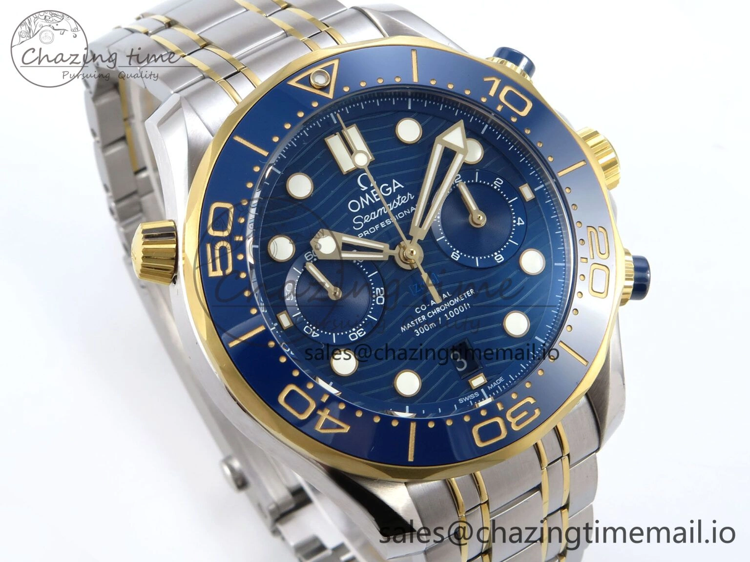 Seamaster 300m Chrono SS YG OMF 1:1 Best Edition Blue Dial on SS YG Bracelet A9900