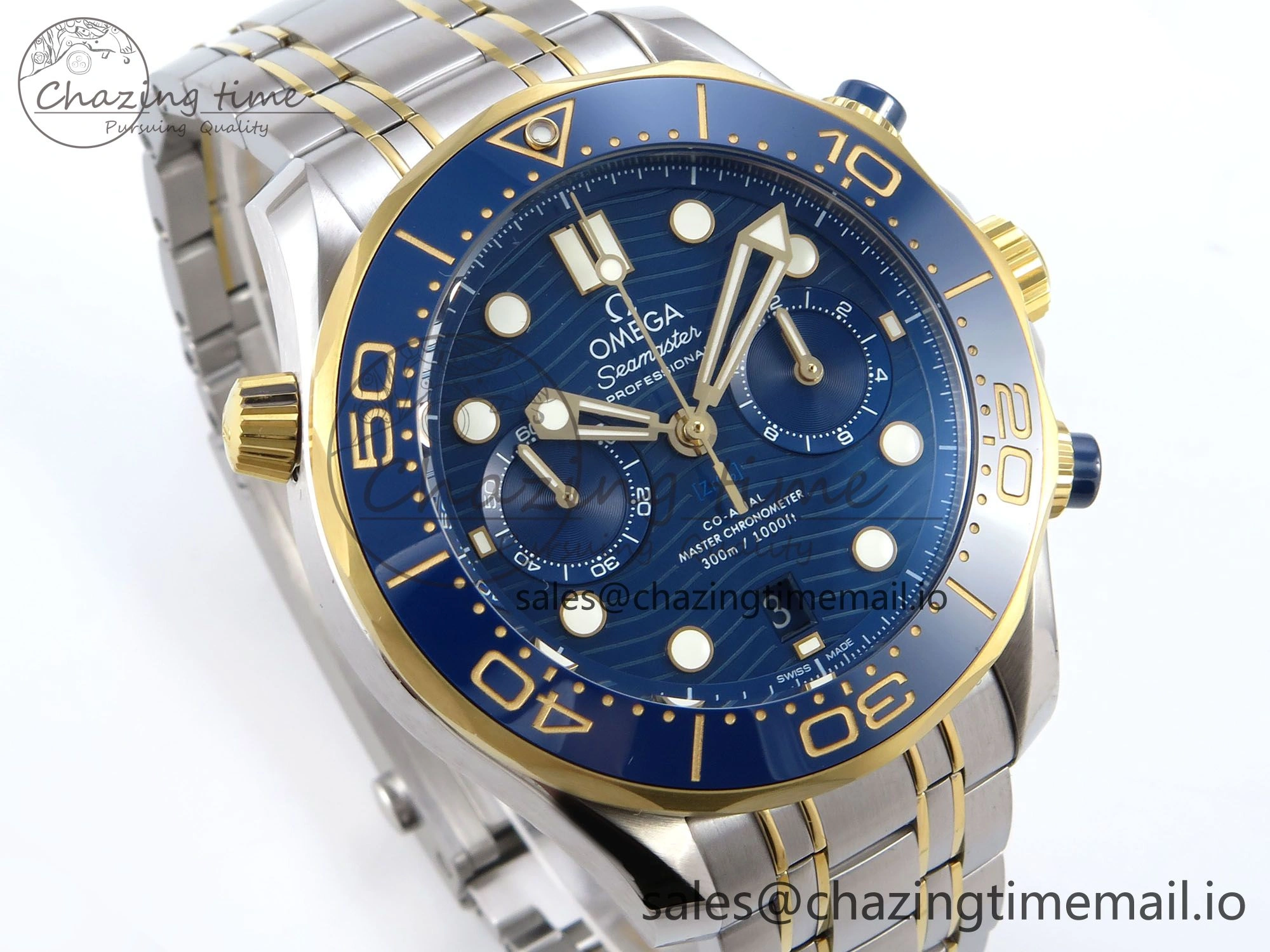 Seamaster 300m Chrono SS YG OMF 1:1 Best Edition Blue Dial on SS YG Bracelet A9900