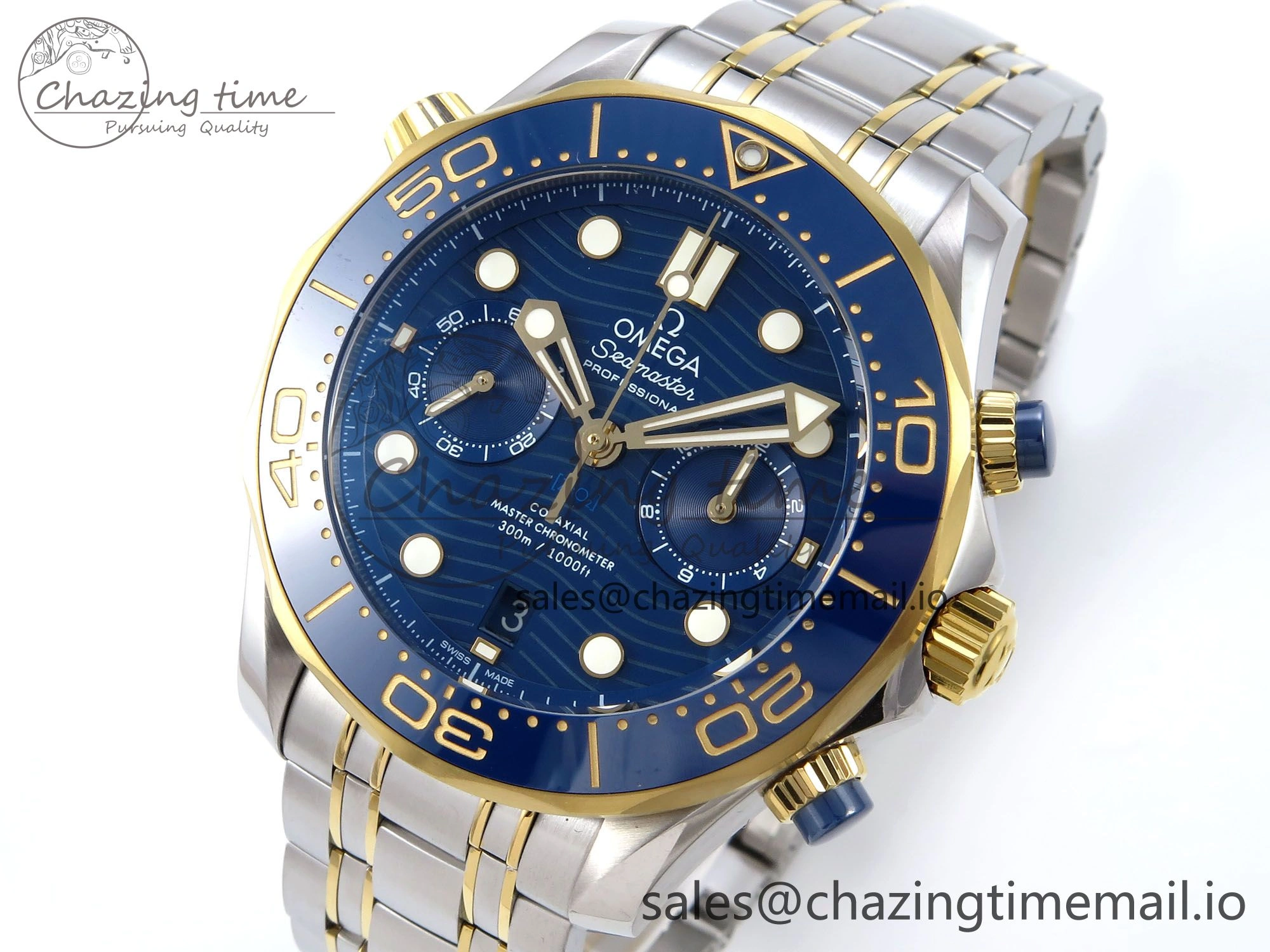 Seamaster 300m Chrono SS YG OMF 1:1 Best Edition Blue Dial on SS YG Bracelet A9900