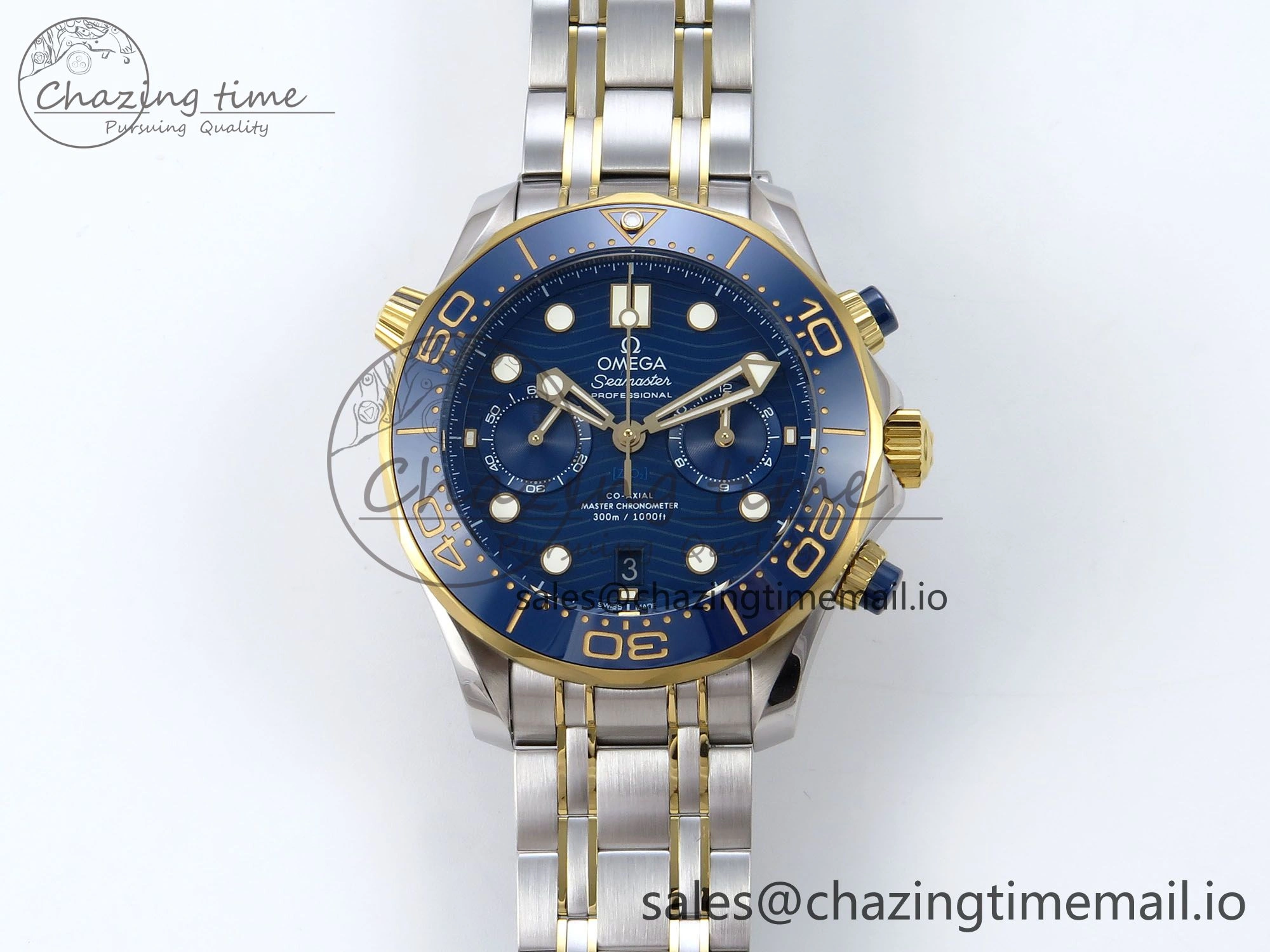 Seamaster 300m Chrono SS YG OMF 1:1 Best Edition Blue Dial on SS YG Bracelet A9900