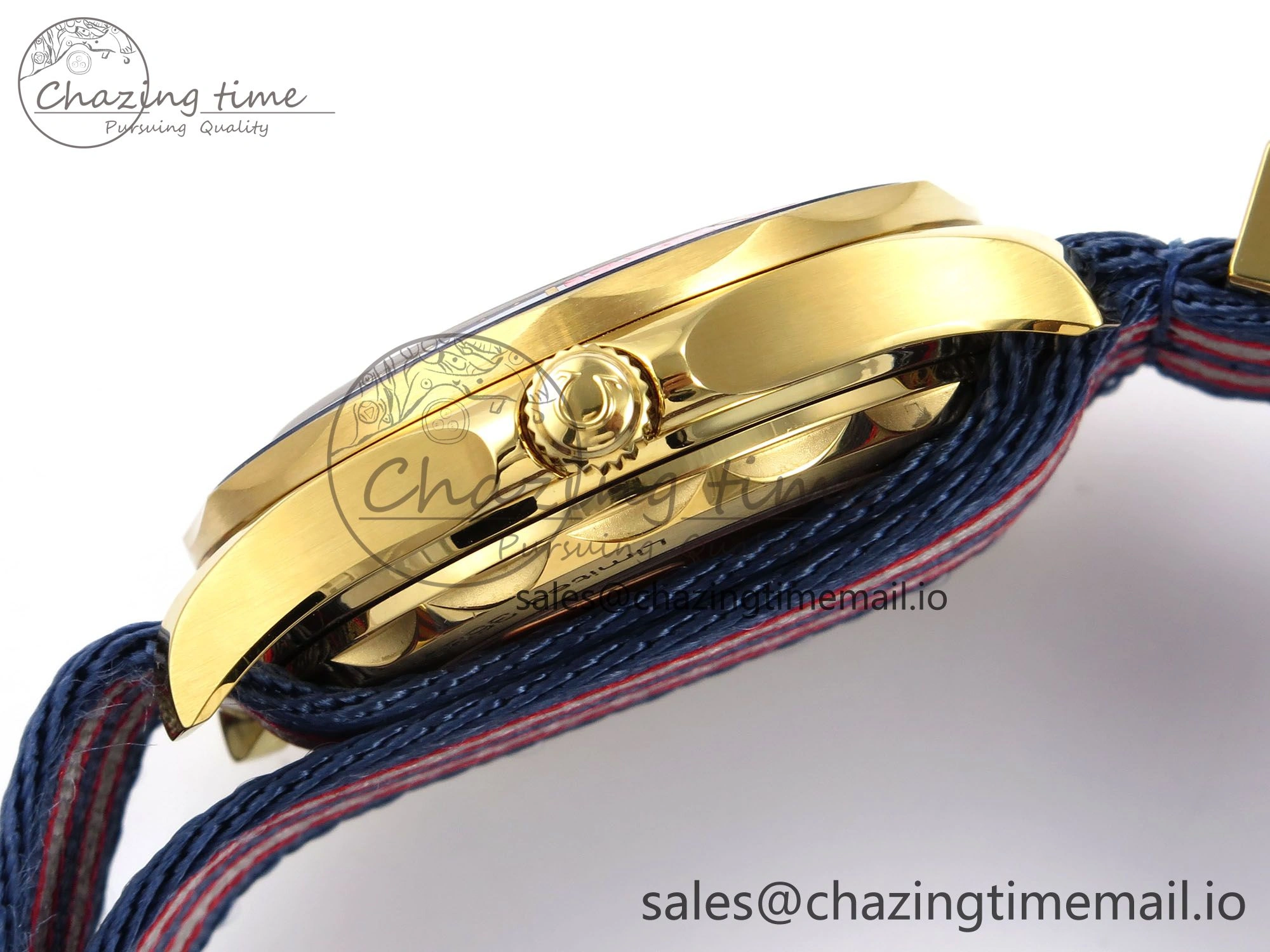 Seamaster 300m Diver YG OMF 1:1 Best Edition Blue Orange Ceramic White Dial on Blue Nato Strap A2507