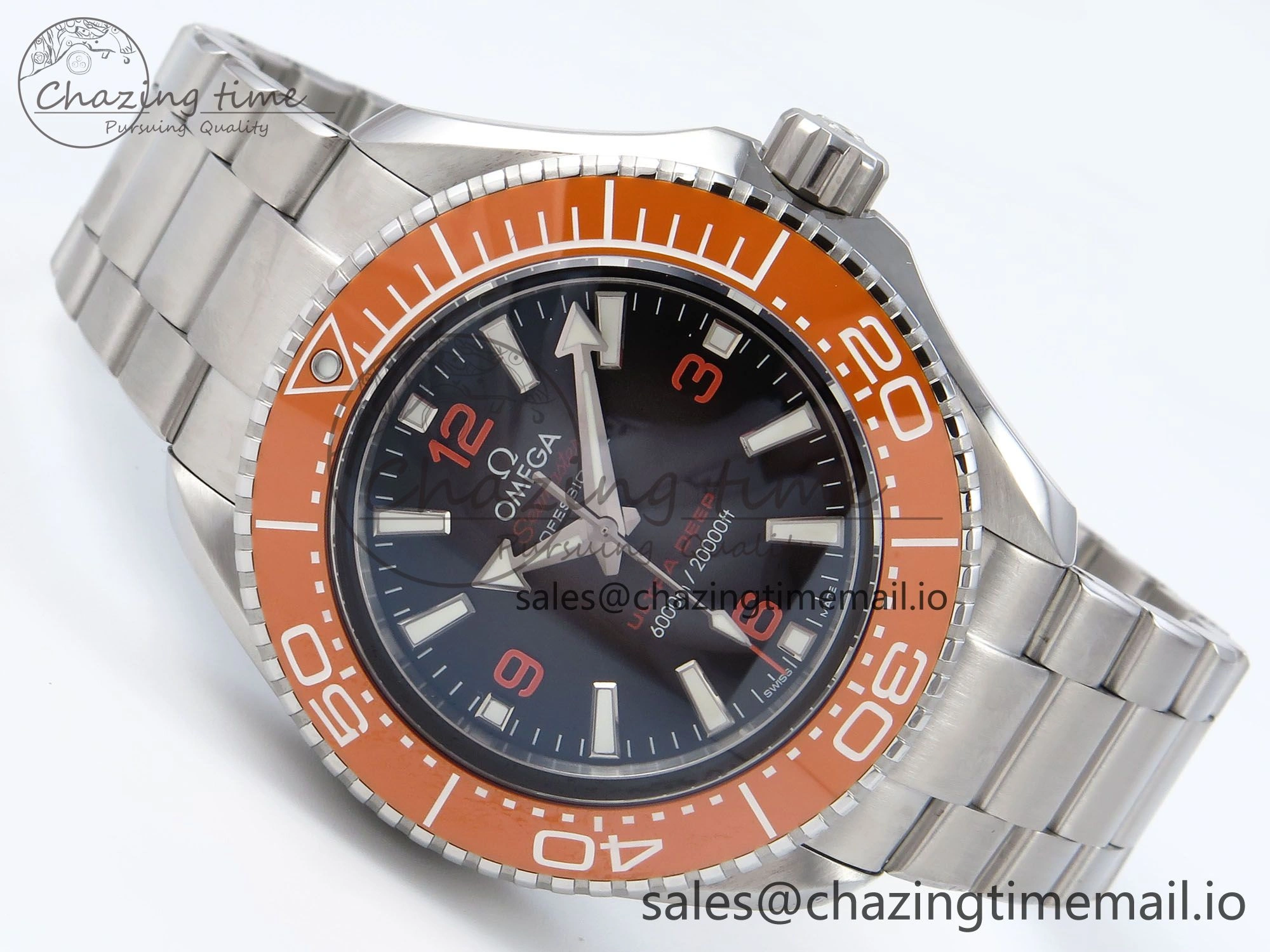 Seamaster 6000M Ultra Deep SS VRF 1:1 Best Edition Gray Dial Orange Bezel on SS Bracelet A8912 Super Clone