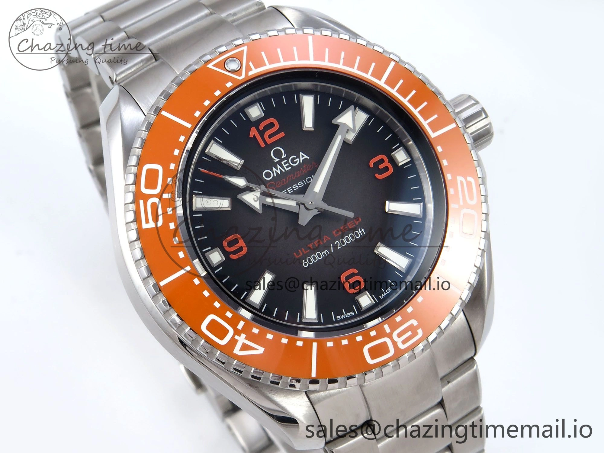 Seamaster 6000M Ultra Deep SS VRF 1:1 Best Edition Gray Dial Orange Bezel on SS Bracelet A8912 Super Clone