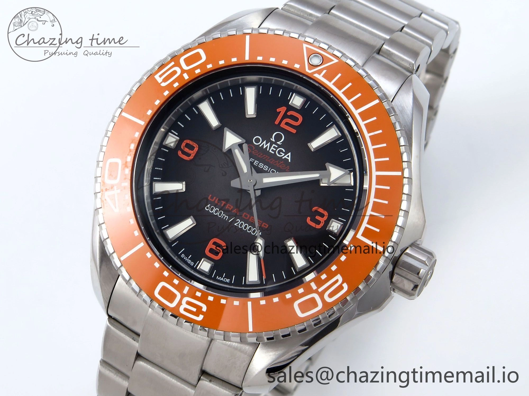 Seamaster 6000M Ultra Deep SS VRF 1:1 Best Edition Gray Dial Orange Bezel on SS Bracelet A8912 Super Clone
