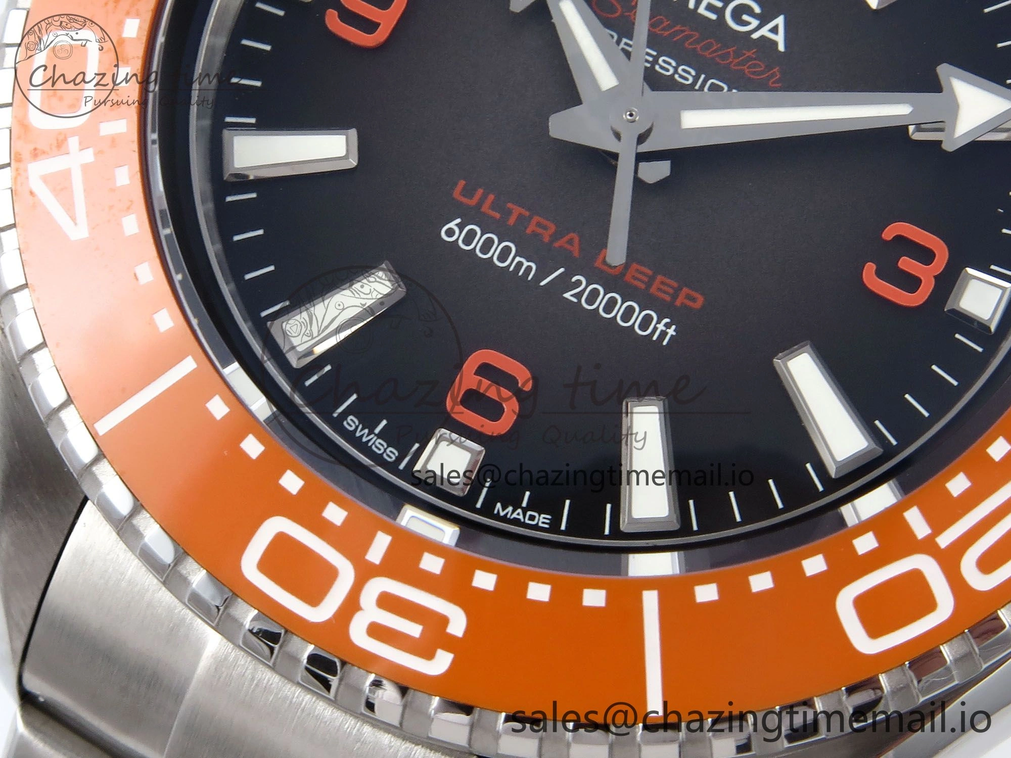 Seamaster 6000M Ultra Deep SS VRF 1:1 Best Edition Gray Dial Orange Bezel on SS Bracelet A8912 Super Clone