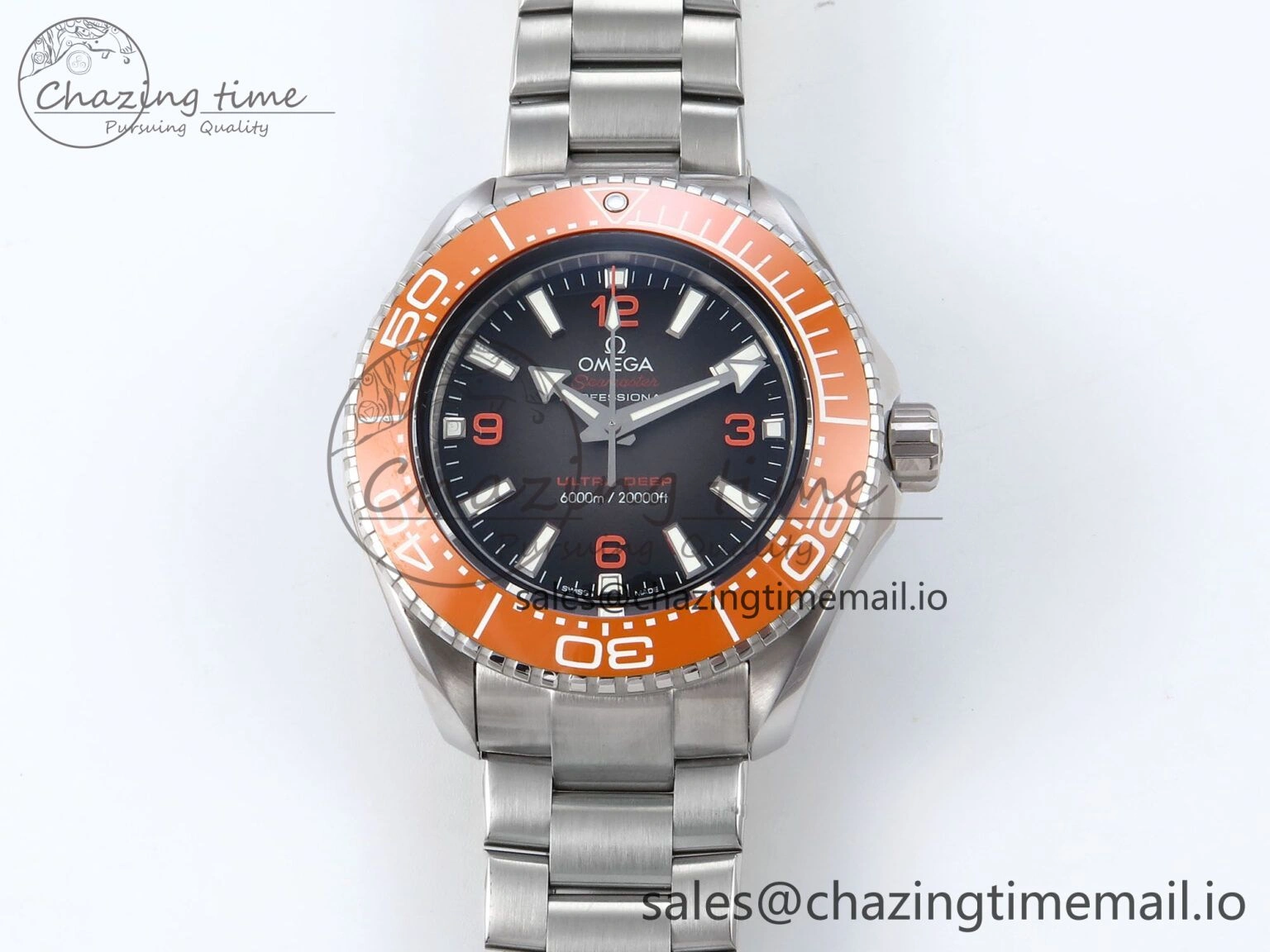 Seamaster 6000M Ultra Deep SS VRF 1:1 Best Edition Gray Dial Orange Bezel on SS Bracelet A8912 Super Clone