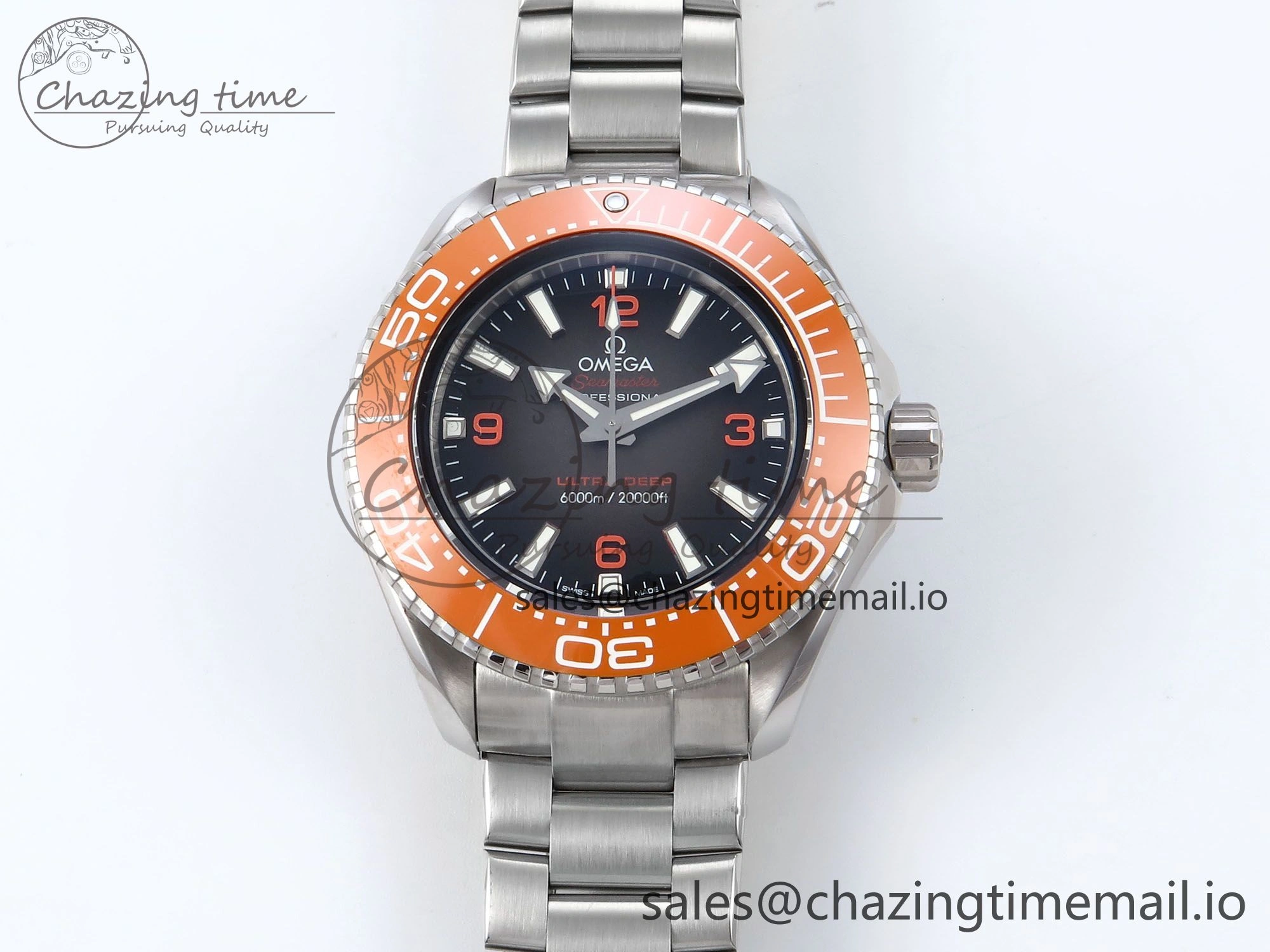 Seamaster 6000M Ultra Deep SS VRF 1:1 Best Edition Gray Dial Orange Bezel on SS Bracelet A8912 Super Clone