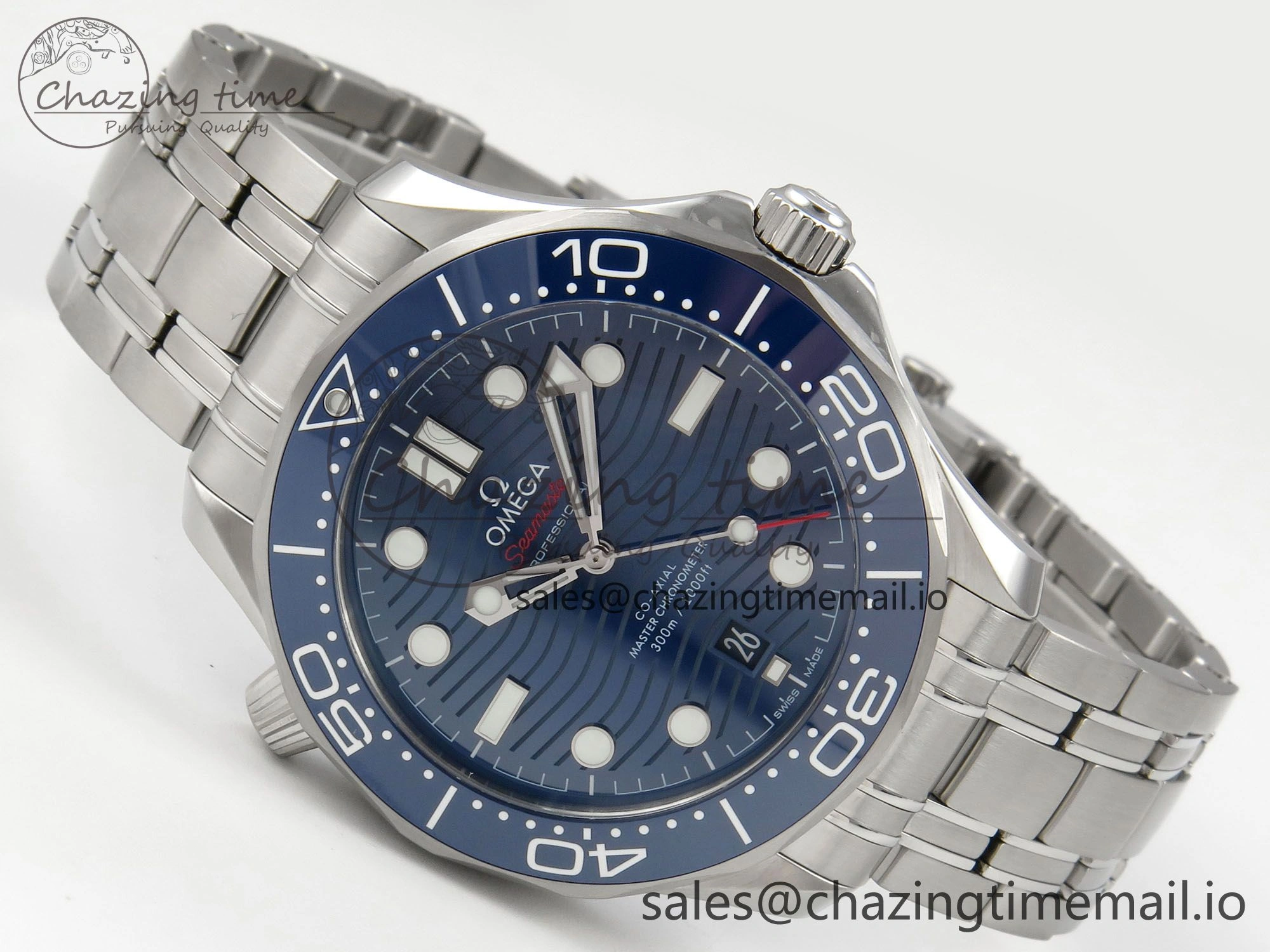 Seamaster Diver 300M Black Ceramic Bezel V4 VSF 1:1 Best Edition Blue Dial On SS Bracelet Super Clone Asian 8800