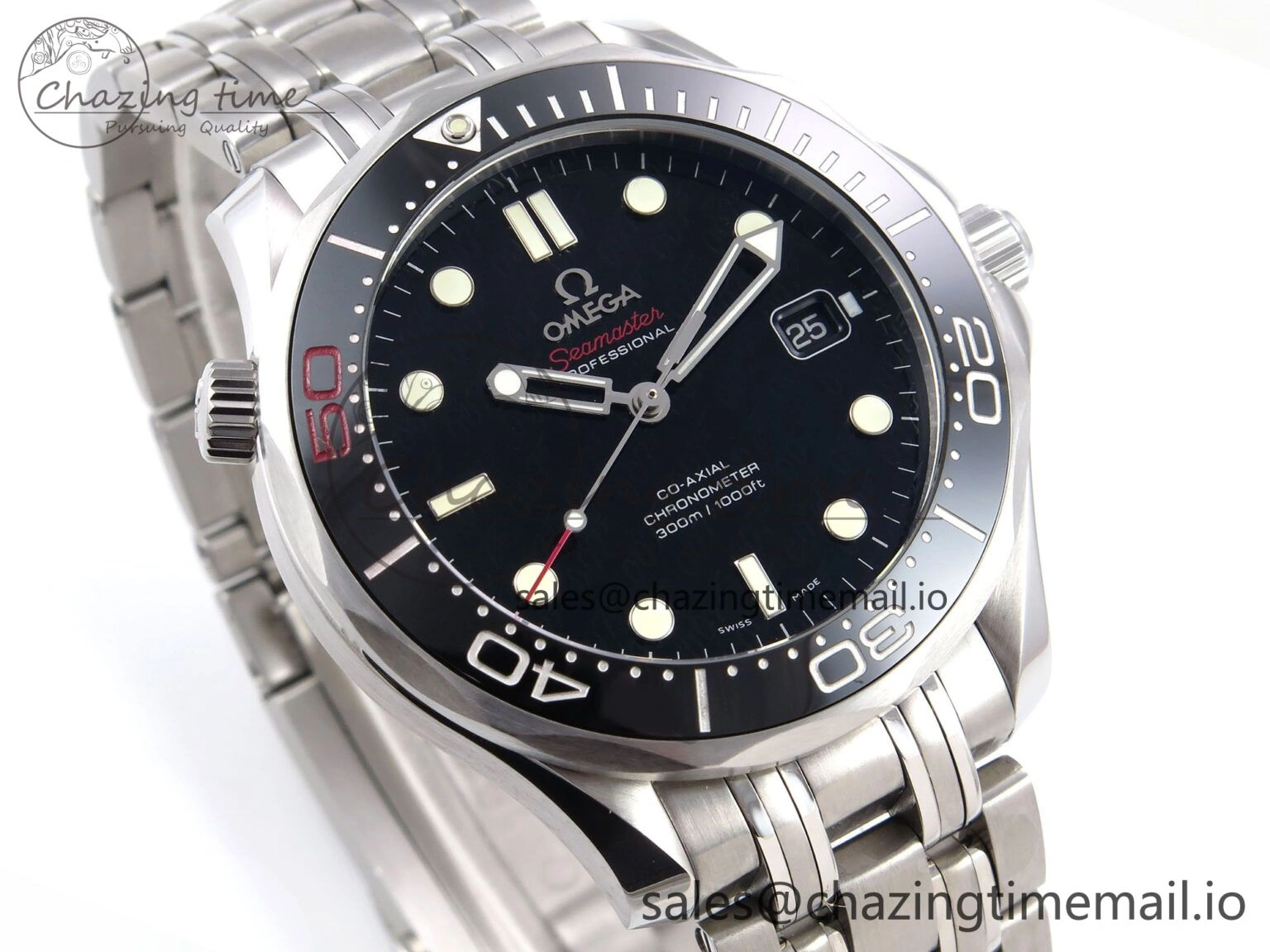 Seamaster Diver 300M OMF 1:1 Best Edition Black Ceramic Black 007 Dial on SS Bracelet A2507