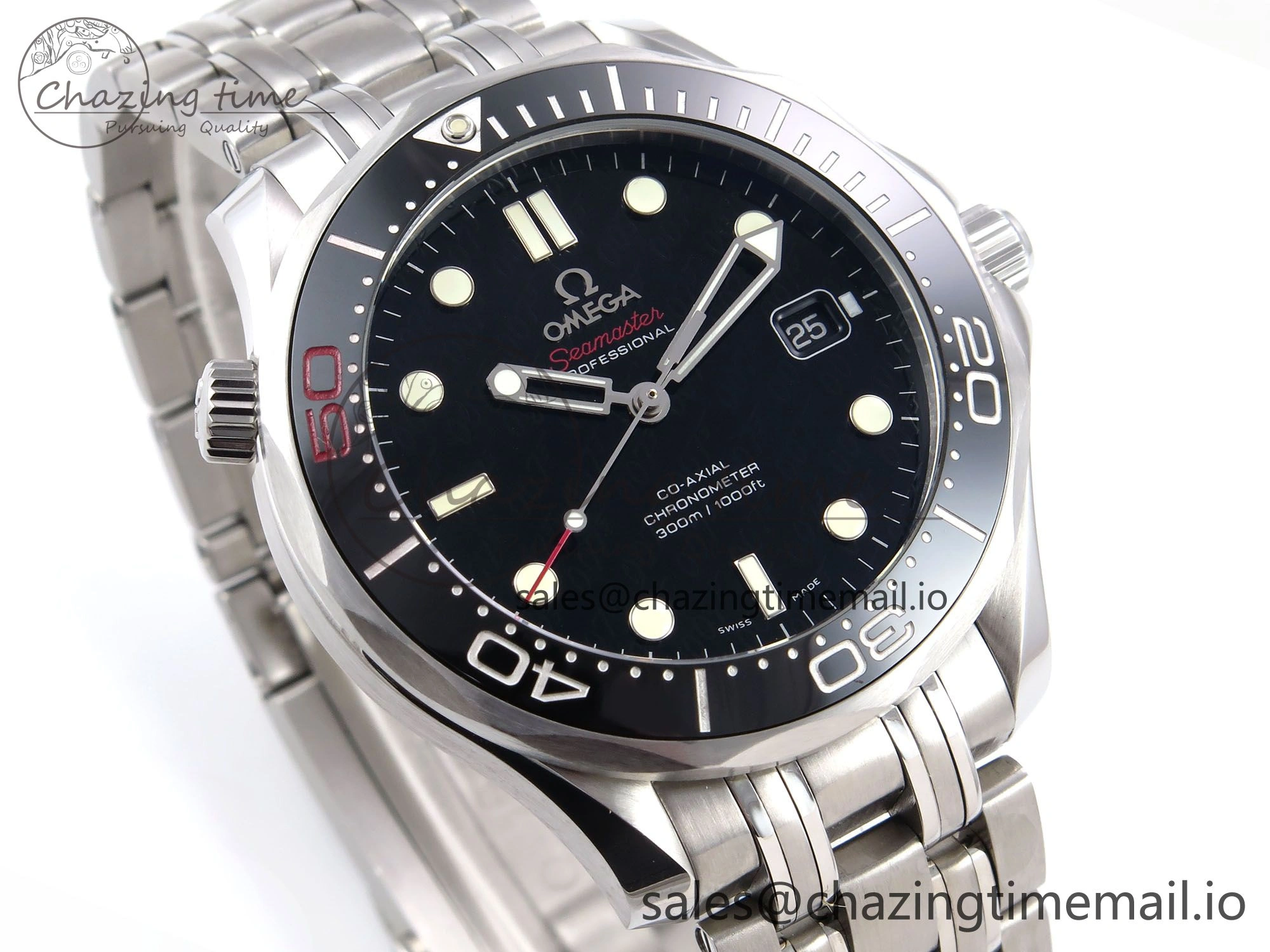 Seamaster Diver 300M OMF 1:1 Best Edition Black Ceramic Black 007 Dial on SS Bracelet A2507
