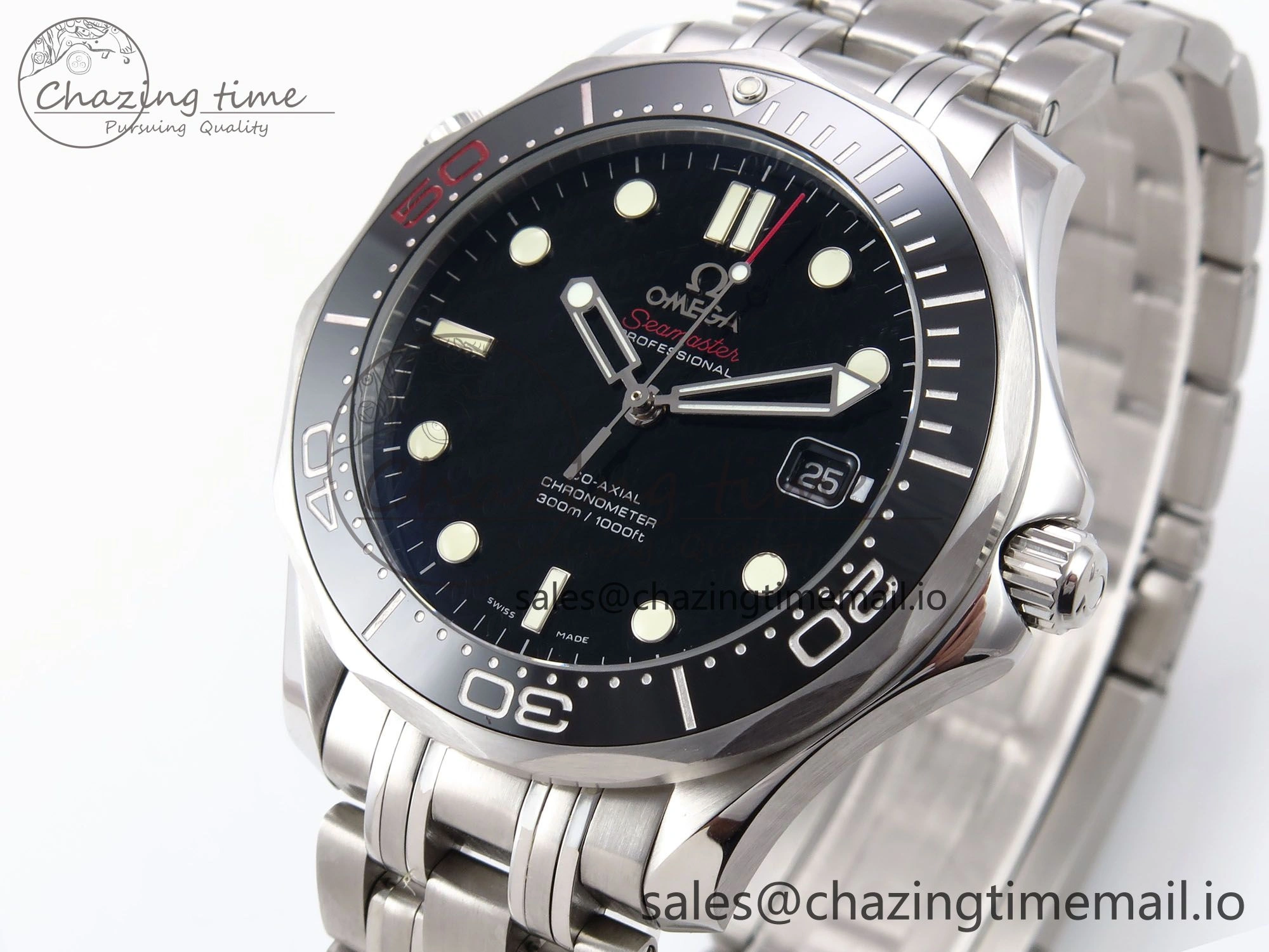 Seamaster Diver 300M OMF 1:1 Best Edition Black Ceramic Black 007 Dial on SS Bracelet A2507