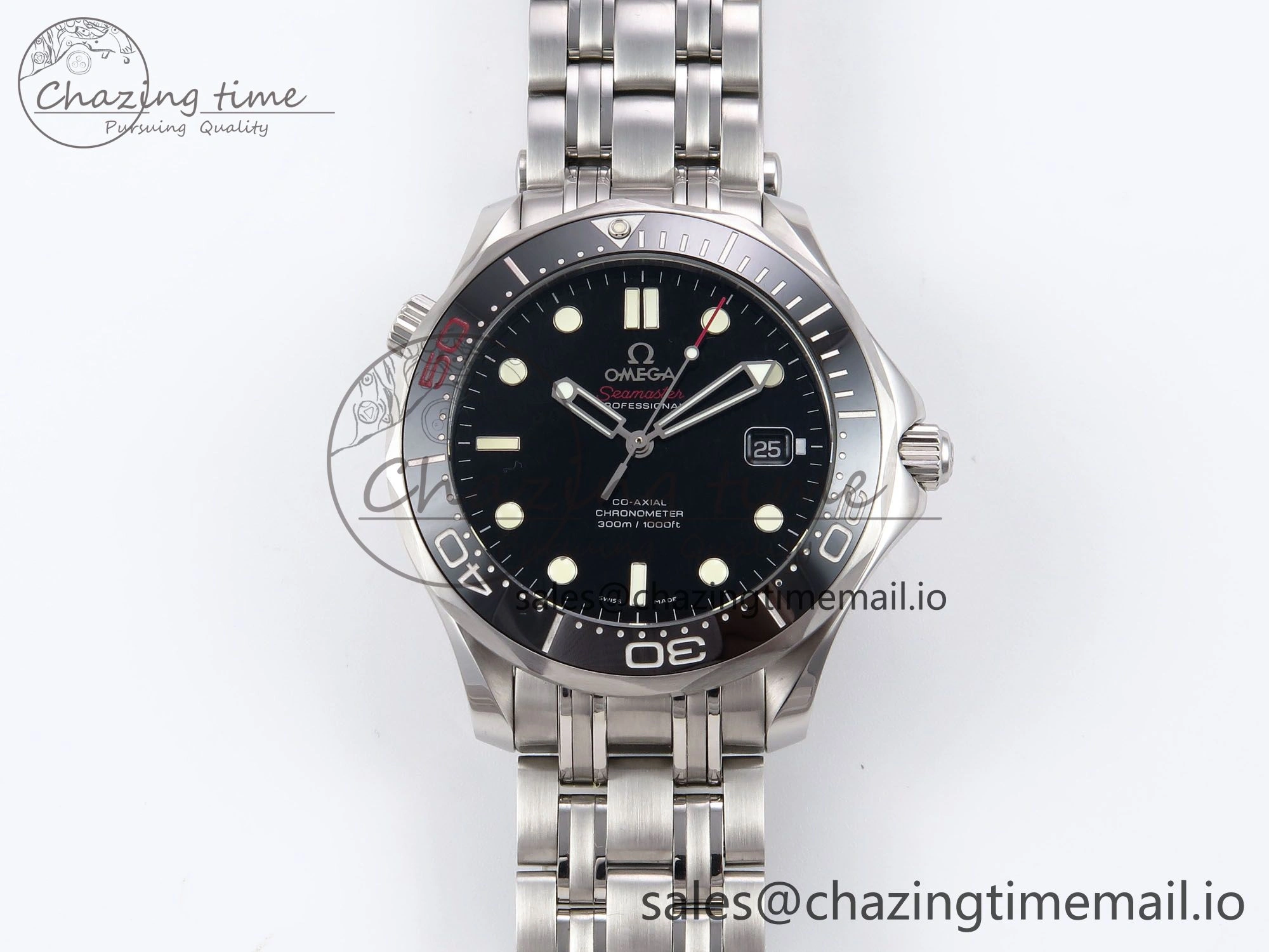 Seamaster Diver 300M OMF 1:1 Best Edition Black Ceramic Black 007 Dial on SS Bracelet A2507