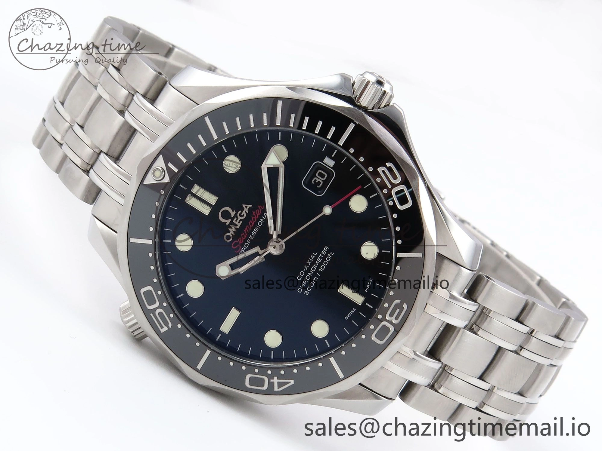 Seamaster Diver 300M OMF 1:1 Best Edition Black Ceramic Black Dial on SS Bracelet A2500