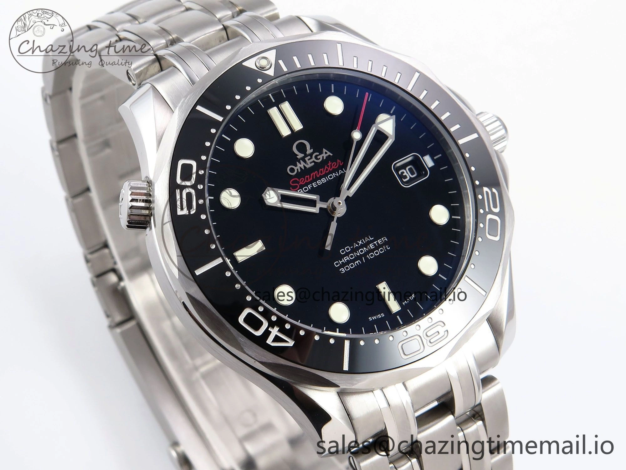 Seamaster Diver 300M OMF 1:1 Best Edition Black Ceramic Black Dial on SS Bracelet A2500