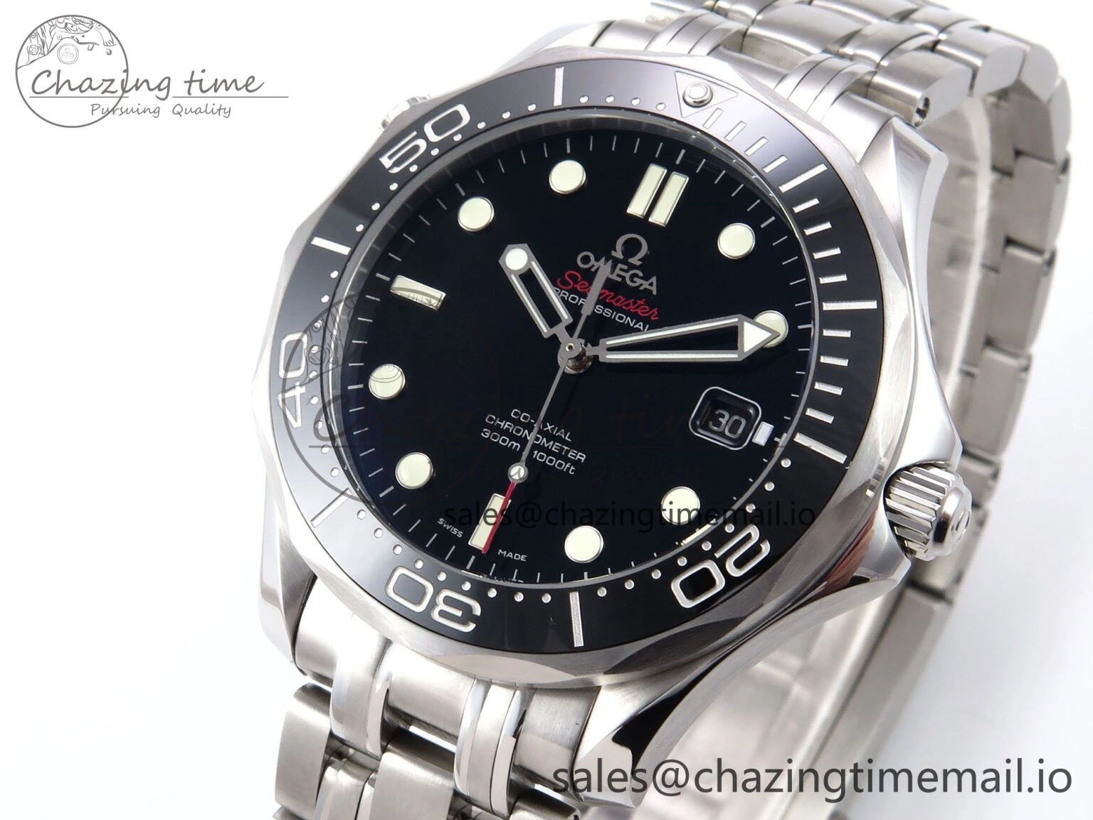 Seamaster Diver 300M OMF 1:1 Best Edition Black Ceramic Black Dial on SS Bracelet A2500