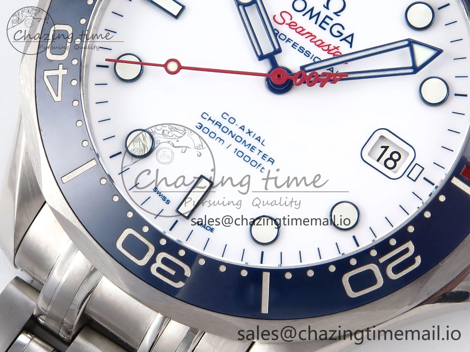 Seamaster Diver 300M OMF 1:1 Best Edition Blue Red Ceramic White Dial on SS Bracelet A2507