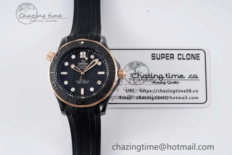 Seamaster Diver 300M ORF 1:1 Best Edition Black Ceramic Black Dial on Black Rubber Strap A8806