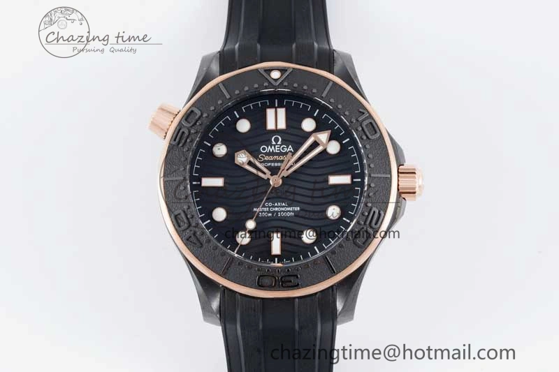Seamaster Diver 300M ORF 1:1 Best Edition Black Ceramic Black Dial on Black Rubber Strap A8806