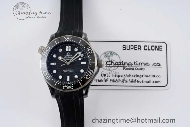 Seamaster Diver 300M ORF 1:1 Best Edition Black Ceramic  TI Black Dial on Black Rubber Strap A8806