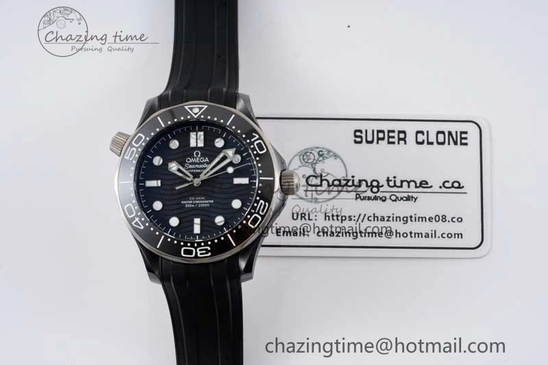 Seamaster Diver 300M ORF 1:1 Best Edition Black Ceramic  TI Black Dial on Black Rubber Strap A8806