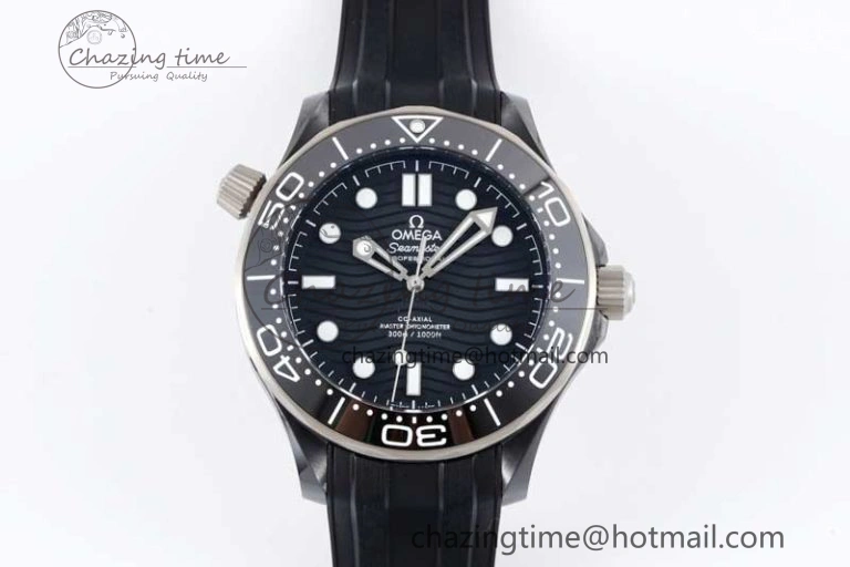 Seamaster Diver 300M ORF 1:1 Best Edition Black Ceramic  TI Black Dial on Black Rubber Strap A8806