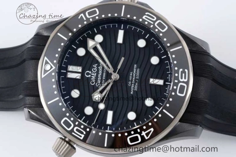Seamaster Diver 300M ORF 1:1 Best Edition Black Ceramic  TI Black Dial on Black Rubber Strap A8806
