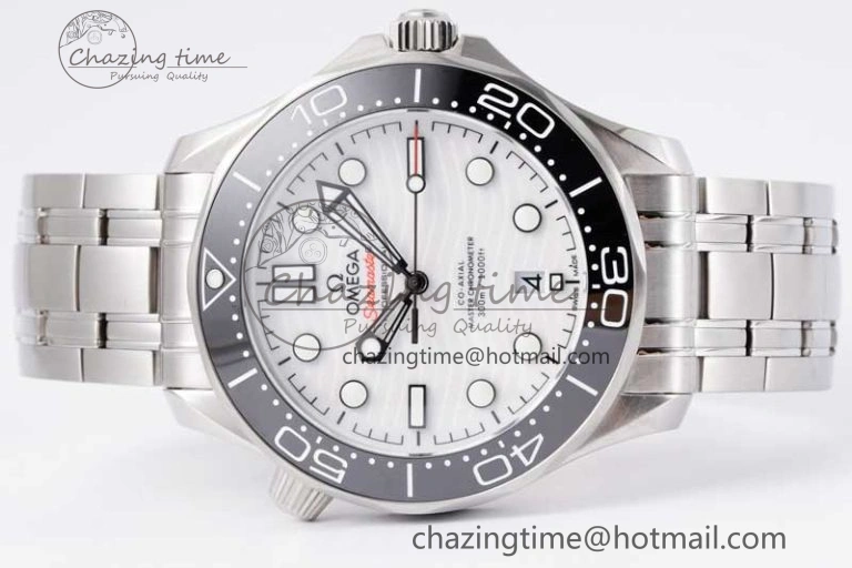 Seamaster Diver 300M SS Black Ceramic Bezel JVSF 1:1 Best Edition White Dial on SS Bracelet A2824
