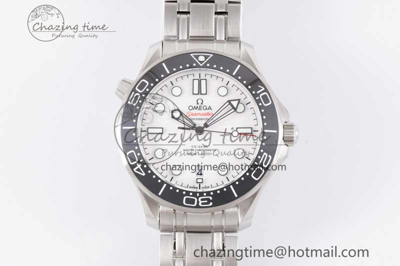 Seamaster Diver 300M SS Black Ceramic Bezel JVSF 1:1 Best Edition White Dial on SS Bracelet A2824