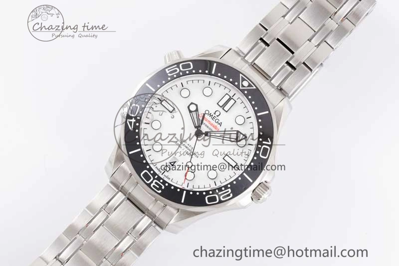 Seamaster Diver 300M SS Black Ceramic Bezel JVSF 1:1 Best Edition White Dial on SS Bracelet A2824