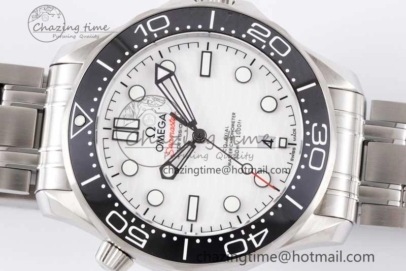 Seamaster Diver 300M SS Black Ceramic Bezel JVSF 1:1 Best Edition White Dial on SS Bracelet A2824