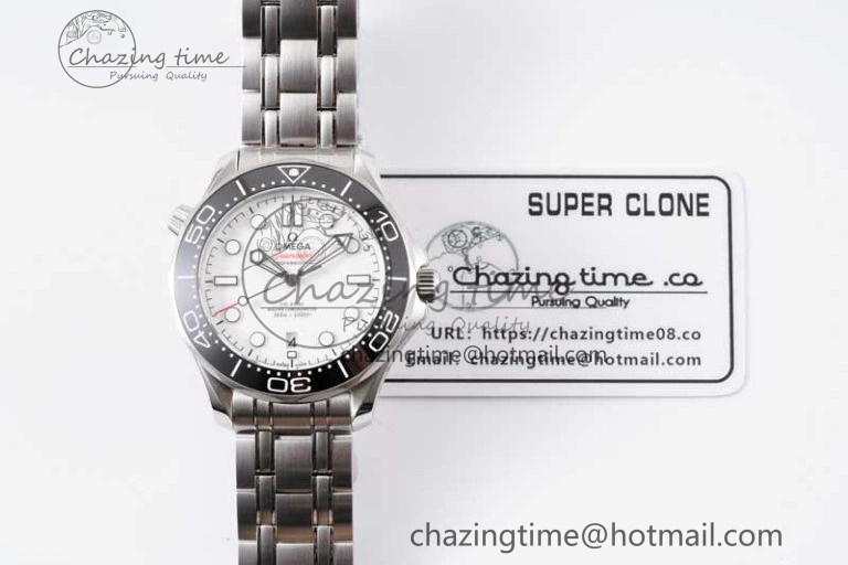 Seamaster Diver 300M SS Black Ceramic Bezel JVSF 1:1 Best Edition White Dial on SS Bracelet A2824