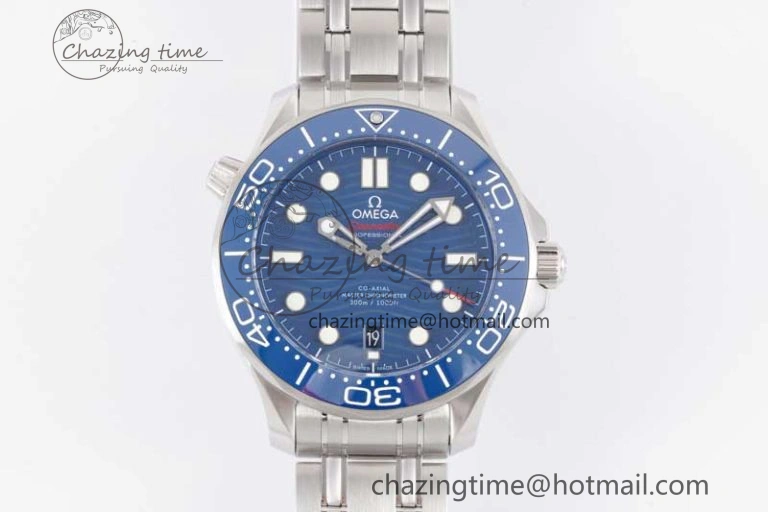 Seamaster Diver 300M SS Blue Ceramic Bezel JVSF 1:1 Best Edition Blue Dial on SS Bracelet A2824