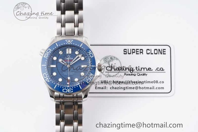 Seamaster Diver 300M SS Blue Ceramic Bezel JVSF 1:1 Best Edition Blue Dial on SS Bracelet A2824