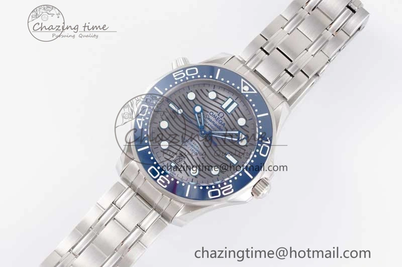 Seamaster Diver 300M SS Blue Ceramic Bezel JVSF 1:1 Best Edition Gray Dial on SS Bracelet A2824
