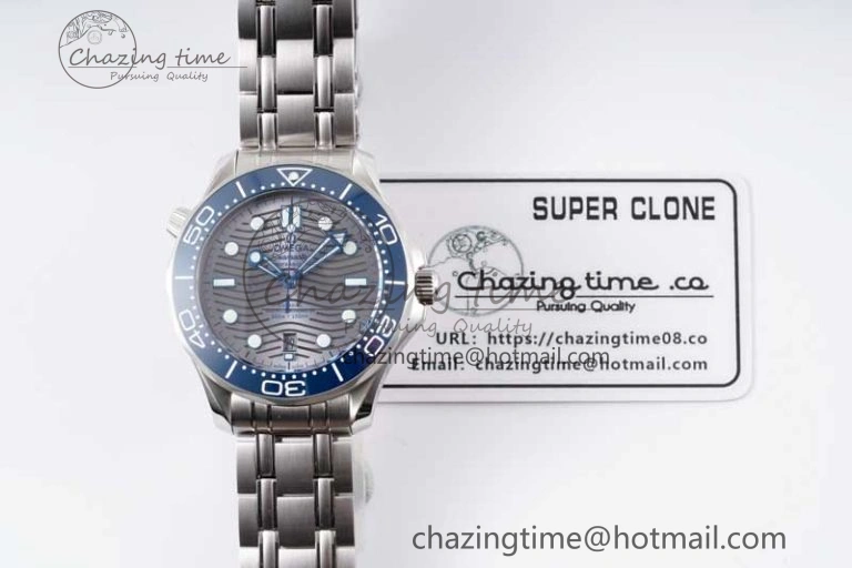 Seamaster Diver 300M SS Blue Ceramic Bezel JVSF 1:1 Best Edition Gray Dial on SS Bracelet A2824