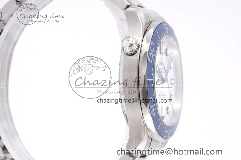 Seamaster Diver 300M SS Blue Ceramic Bezel JVSF 1:1 Best Edition White Dial on SS Bracelet A2824
